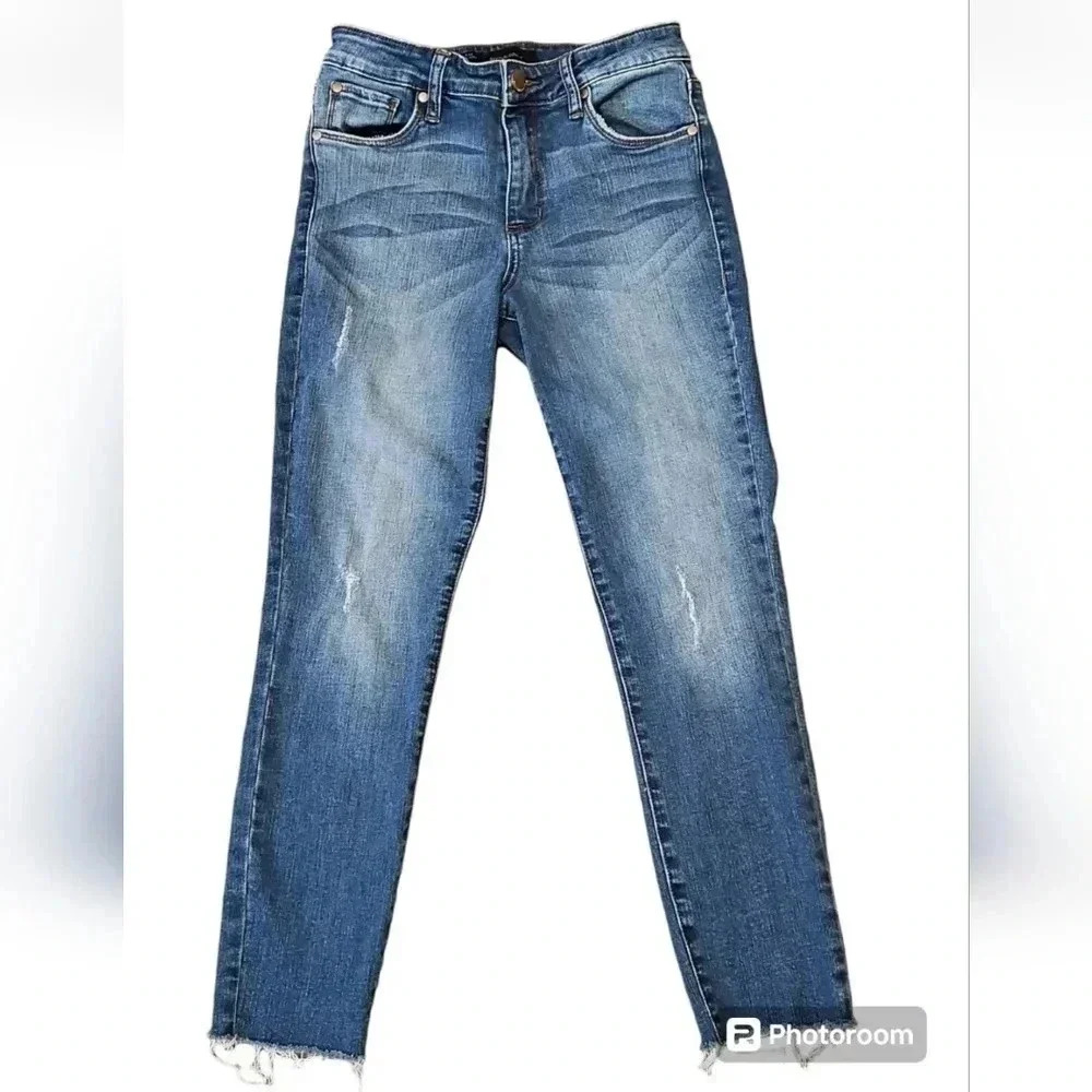 SEE THRU SOUL Distressed High Rise Skinny Jeans Women's Size 26 Blue Raw Hem